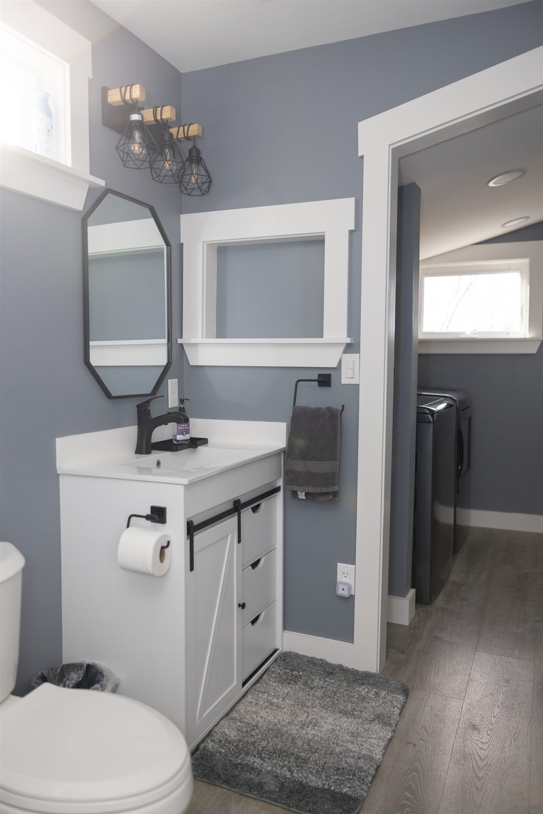 Bathroom vanity with black fixtures