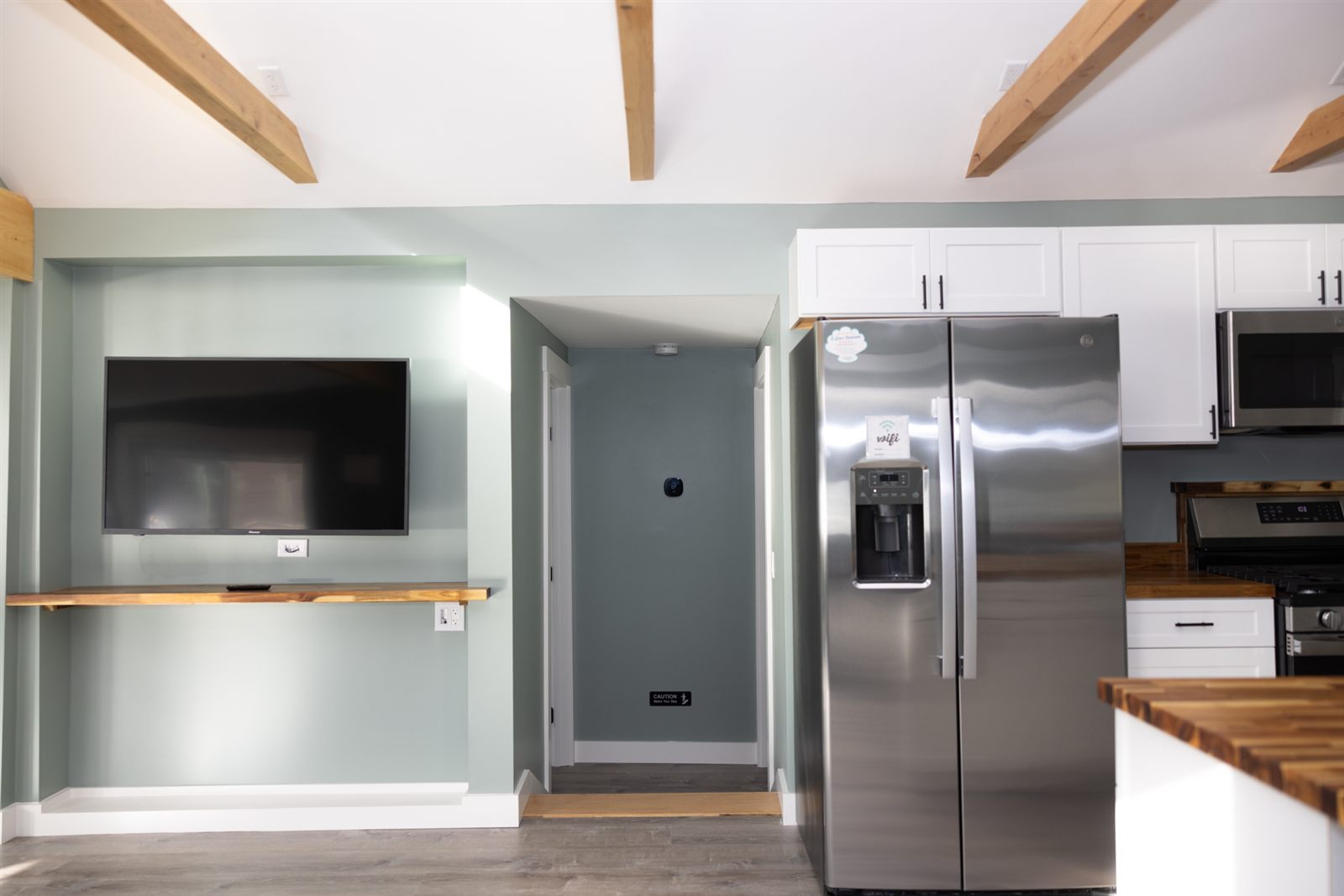 Smart TV set up in kitchen area