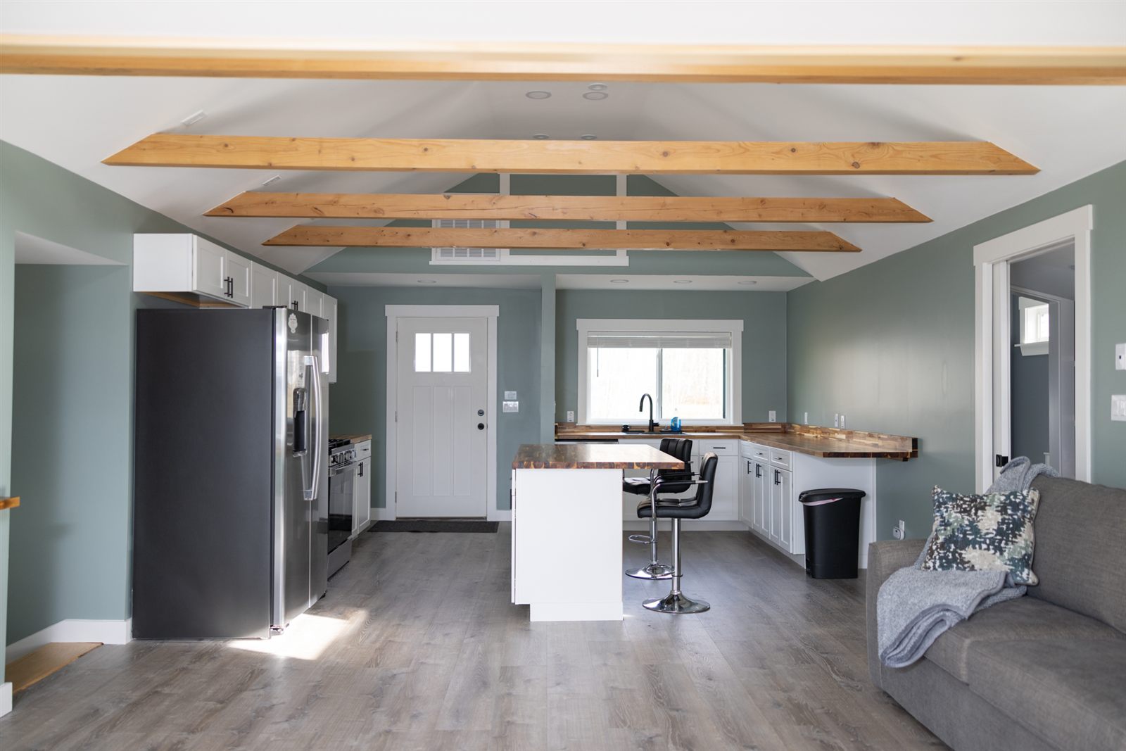 Open kitchen and living area at All Seasons Maine